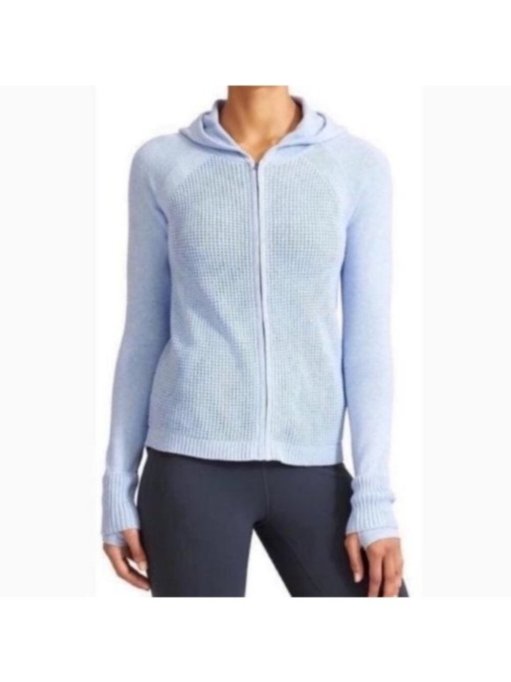Athleta Outlands Women's XXS Blue Cotton Blend Full Zip Hooded Cardigan